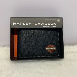 Harley Davidson Black Wallet Leather Geniune Bi-fold RFID Blocker Motorcycle